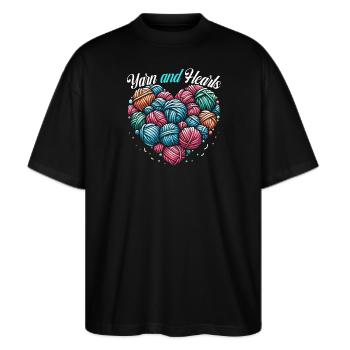 14. Februar Valentinstag Häkeln Stricken Nähen - Stanley/Stella Oversized Unisex Bio T-Shirt Blaster 2.0 - Schwarz - Vorne - Alina (178cm) & Michal (187cm)