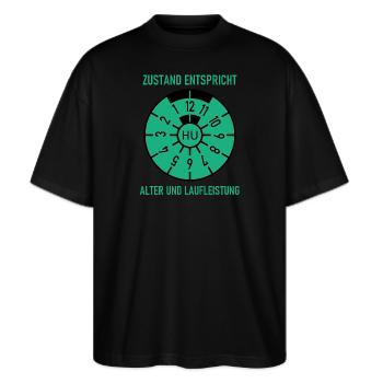 HU - Zustand entspricht Alter und Laufleistung - Stanley/Stella Oversized Unisex Bio T-Shirt Blaster 2.0 - Schwarz - Vorne - Alina (178cm) & Michal (187cm)