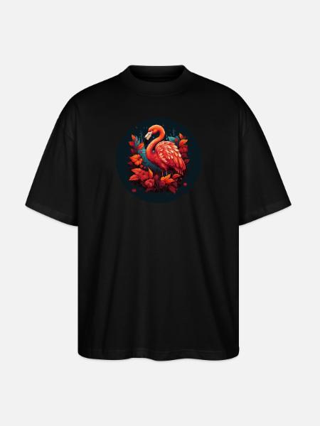 Flamingo in Herbstblättern - Stanley/Stella Oversized Unisex Bio T-Shirt Blaster 2.0 - Schwarz
