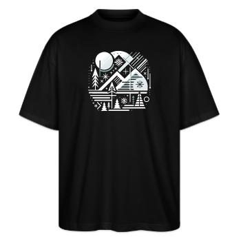 Winterliche Weihnachtslandschaft - Stanley/Stella Oversized Unisex Bio T-Shirt Blaster 2.0 - Schwarz - Vorne - Alina (178cm) & Michal (187cm)