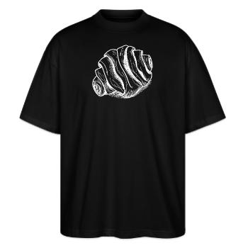Franzbrötchen Skizze weiß - Stanley/Stella Oversized Unisex Bio T-Shirt Blaster 2.0 - Schwarz - Vorne - Alina (178cm) & Michal (187cm)