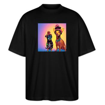 Pop-Art - Stanley/Stella Oversized Unisex Bio T-Shirt Blaster 2.0 - Schwarz - Vorne - Alina (178cm) & Michal (187cm)