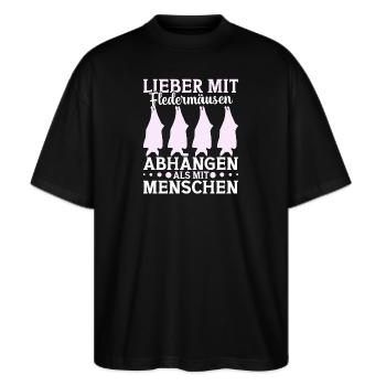 Fledermaus Fledermäuse Fledermausliebhaber - Stanley/Stella Oversized Unisex Bio T-Shirt Blaster 2.0 - Schwarz - Vorne - Alina (178cm) & Michal (187cm)