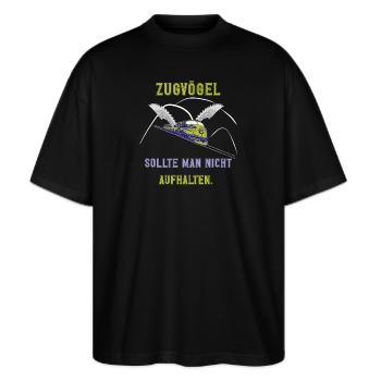 Zugvögel, Reisen, Urlaub immer unterwegs - Stanley/Stella Oversized Unisex Bio T-Shirt Blaster 2.0 - Schwarz - Vorne - Alina (178cm) & Michal (187cm)