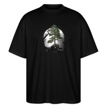 Wald Wildnis Nadelwald Baum Kiefer Halloween Bäume - Stanley/Stella Oversized Unisex Bio T-Shirt Blaster 2.0 - Schwarz - Vorne - Alina (178cm) & Michal (187cm)