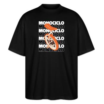 Einrad Einrad Einrad Unicycle Einrad - Stanley/Stella Oversized Unisex Bio T-Shirt Blaster 2.0 - Schwarz - Vorne - Alina (178cm) & Michal (187cm)