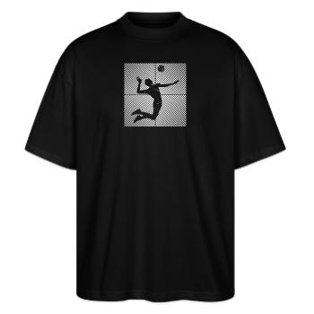 Vintage-Volleyball Volleyball Ball Volleyballer - Stanley/Stella Oversized Unisex Bio T-Shirt Blaster 2.0 - Schwarz - Vorne - Alina (178cm) & Michal (187cm)