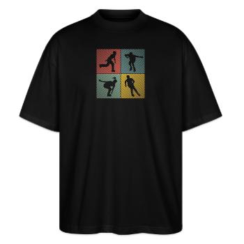 Inline-Skating Rollerskates Inline-Skater - Stanley/Stella Oversized Unisex Bio T-Shirt Blaster 2.0 - Schwarz - Vorne - Alina (178cm) & Michal (187cm)