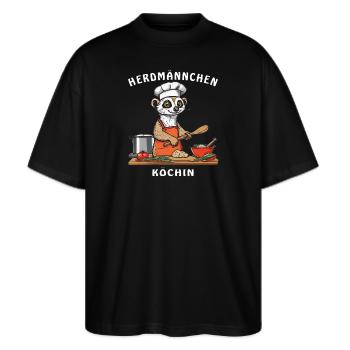HERDMÄNNCHEN KÖCHIN - Stanley/Stella Oversized Unisex Bio T-Shirt Blaster 2.0 - Schwarz - Vorne - Alina (178cm) & Michal (187cm)