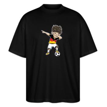 Fußball Weltmeisterschaft Deutschland Geschenk Dab - Stanley/Stella Oversized Unisex Bio T-Shirt Blaster 2.0 - Schwarz - Vorne - Alina (178cm) & Michal (187cm)