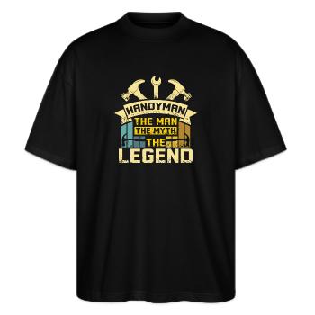 Handyman the man the myth the legend - Stanley/Stella Oversized Unisex Bio T-Shirt Blaster 2.0 - Schwarz - Vorne - Alina (178cm) & Michal (187cm)