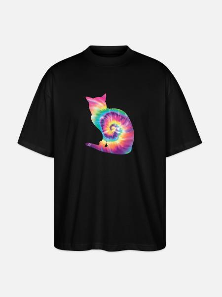 Tie Dye Katze - Stanley/Stella Oversized Unisex Bio T-Shirt Blaster 2.0 - Schwarz