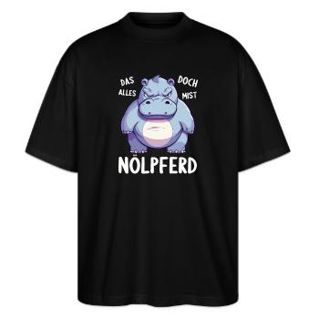 Nilpferd Hippo meckern Meckerer Nölpferd - Stanley/Stella Oversized Unisex Bio T-Shirt Blaster 2.0 - Schwarz - Vorne - Alina (178cm) & Michal (187cm)
