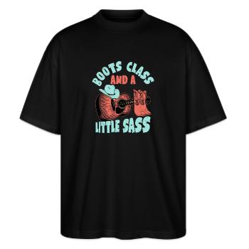 Boots, Class, And A Little Sass Western Country Mu - Stanley/Stella Oversized Unisex Bio T-Shirt Blaster 2.0 - Schwarz - Vorne - Alina (178cm) & Michal (187cm)