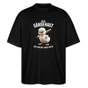 Sarkasmus Ironie Lustige Sarkastische Sprüche - Stanley/Stella Oversized Unisex Bio T-Shirt Blaster 2.0 - Schwarz - Vorne - Alina (178cm) & Michal (187cm)
