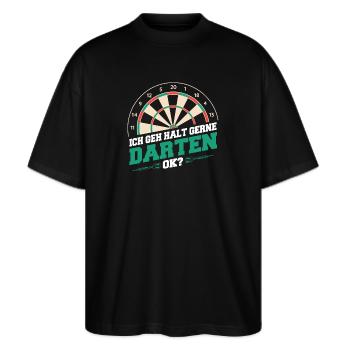 Dart Darts Dartspieler Dartsport - Stanley/Stella Oversized Unisex Bio T-Shirt Blaster 2.0 - Schwarz - Vorne - Alina (178cm) & Michal (187cm)