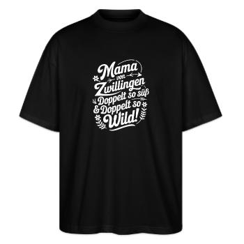 Mama von Zwillingen Zwillingsmama Zwillings Mutter - Stanley/Stella Oversized Unisex Bio T-Shirt Blaster 2.0 - Schwarz - Vorne - Alina (178cm) & Michal (187cm)