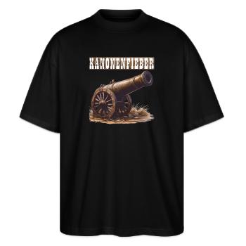 KANONENFIEBER - Stanley/Stella Oversized Unisex Bio T-Shirt Blaster 2.0 - Schwarz - Vorne - Alina (178cm) & Michal (187cm)