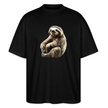 Faultiere Faultier - Stanley/Stella Oversized Unisex Bio T-Shirt Blaster 2.0 - Schwarz - Vorne - Alina (178cm) & Michal (187cm)