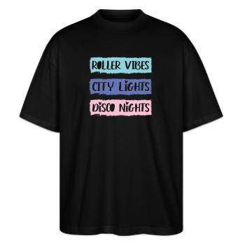 Rollerskater Party Retro Feels Of Disco Night Gift - Stanley/Stella Oversized Unisex Bio T-Shirt Blaster 2.0 - Schwarz - Vorne - Alina (178cm) & Michal (187cm)