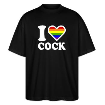 I love cock - Stanley/Stella Oversized Unisex Bio T-Shirt Blaster 2.0 - Schwarz - Vorne - Alina (178cm) & Michal (187cm)