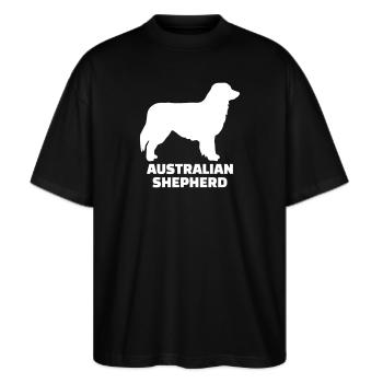 Australian Shepherd - Stanley/Stella Oversized Unisex Bio T-Shirt Blaster 2.0 - Schwarz - Vorne - Alina (178cm) & Michal (187cm)