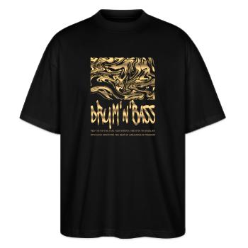 DNB Gold Flow Merch - outfit - Aesthetic - Stanley/Stella Oversized Unisex Bio T-Shirt Blaster 2.0 - Schwarz - Vorne - Alina (178cm) & Michal (187cm)