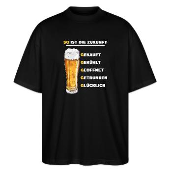 5G ist die Zukunft Biertrinker Bierliebhaber Fun - Stanley/Stella Oversized Unisex Bio T-Shirt Blaster 2.0 - Schwarz - Vorne - Alina (178cm) & Michal (187cm)