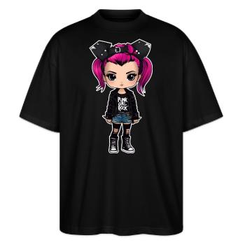 Cooles Gothic Punk Girl - Stanley/Stella Oversized Unisex Bio T-Shirt Blaster 2.0 - Schwarz - Vorne - Alina (178cm) & Michal (187cm)