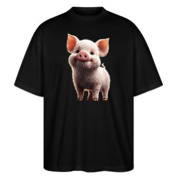 Schwein Hausschwein Sau Schweine Liebe Schweinchen - Stanley/Stella Oversized Unisex Bio T-Shirt Blaster 2.0 - Schwarz - Vorne - Alina (178cm) & Michal (187cm)