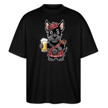 Schottischer Terrier Mit Bier und Pfeife - Stanley/Stella Oversized Unisex Bio T-Shirt Blaster 2.0 - Schwarz - Vorne - Alina (178cm) & Michal (187cm)