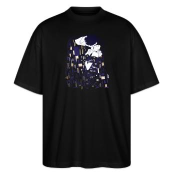 Gustav Klimt Kuss - Stanley/Stella Oversized Unisex Bio T-Shirt Blaster 2.0 - Schwarz - Vorne - Alina (178cm) & Michal (187cm)