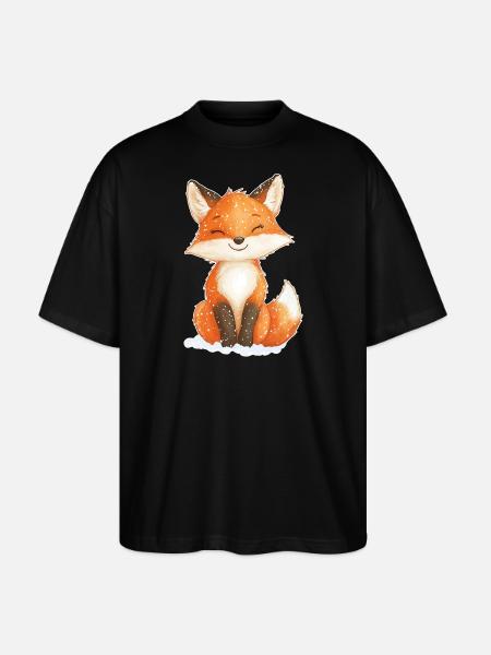 Fuchs Wintermotiv - Stanley/Stella Oversized Unisex Bio T-Shirt Blaster 2.0 - Schwarz