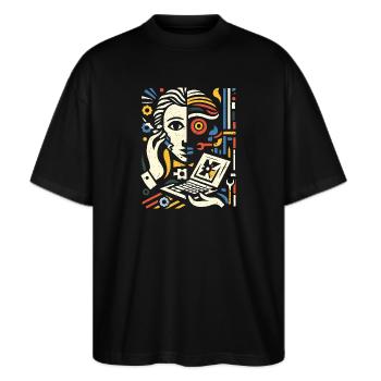 Cooles Techniker Kunst Geschenk - Stanley/Stella Oversized Unisex Bio T-Shirt Blaster 2.0 - Schwarz - Vorne - Alina (178cm) & Michal (187cm)