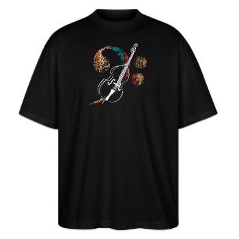 Großer Bassschlüssel mit Kontrabass - Stanley/Stella Oversized Unisex Bio T-Shirt Blaster 2.0 - Schwarz - Vorne - Alina (178cm) & Michal (187cm)