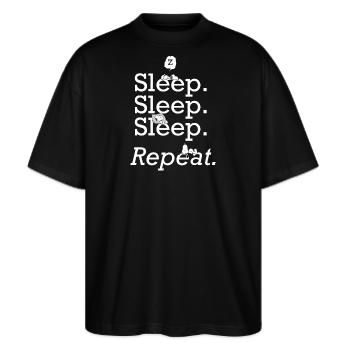 Peanuts Snoopy Sleep Sleep Sleep - Stanley/Stella Oversized Unisex Bio T-Shirt Blaster 2.0 - Schwarz - Vorne - Alina (178cm) & Michal (187cm)