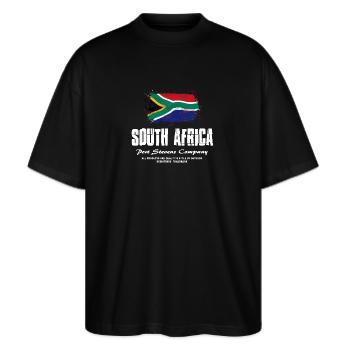 South Africa Flag Logo - Stanley/Stella Oversized Unisex Bio T-Shirt Blaster 2.0 - Schwarz - Vorne - Alina (178cm) & Michal (187cm)