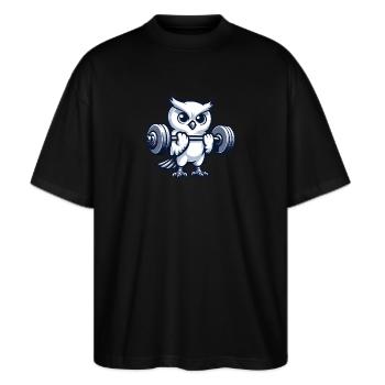 Schneeeule Hantel Gewichtheber Workout Fitness - Stanley/Stella Oversized Unisex Bio T-Shirt Blaster 2.0 - Schwarz - Vorne - Alina (178cm) & Michal (187cm)