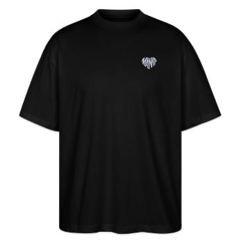 Mama Herz weiß bestickt - Stanley/Stella Oversized Unisex Bio T-Shirt Blaster 2.0 - Schwarz - Vorne - Alina (178cm) & Michal (187cm)