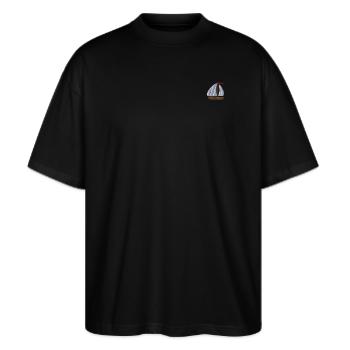 Segelboot bestickt - Stanley/Stella Oversized Unisex Bio T-Shirt Blaster 2.0 - Schwarz - Vorne - Alina (178cm) & Michal (187cm)