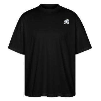 E.T. Im Fahrradkorb Als Stickmotiv - Stanley/Stella Oversized Unisex Bio T-Shirt Blaster 2.0 - Schwarz - Vorne - Alina (178cm) & Michal (187cm)