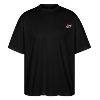 Benjamin Blümchen Benjamin Als Stick-Design - Stanley/Stella Oversized Unisex Bio T-Shirt Blaster 2.0 - Schwarz - Vorne - Alina (178cm) & Michal (187cm)