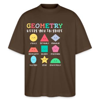 Geometrische Formen mit positiven Sprüchen - Stanley/Stella Oversized Unisex Bio T-Shirt Blaster 2.0 - Dunkelbraun - Vorne - Alina (178cm) & Michal (187cm)