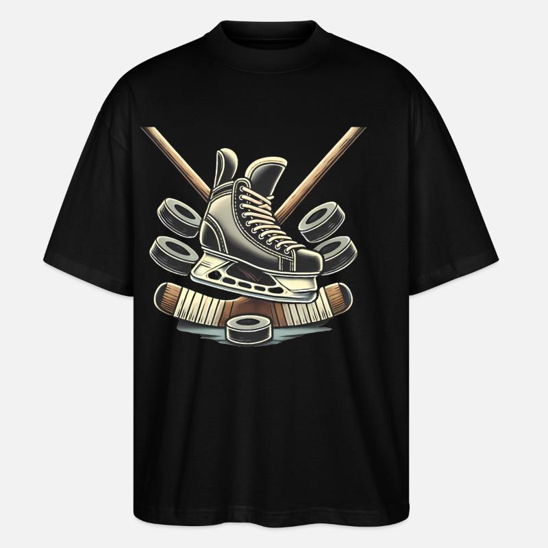 Hockey Skates Sticks Illustration - Stanley/Stella Oversized Unisex Organic T-shirt Blaster 2.0 - black
