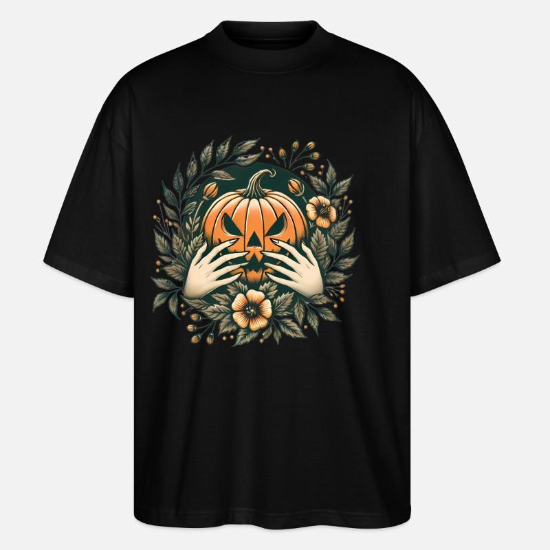 Spooky Pumpkin Wreath Halloween Art - Stanley/Stella Oversized Unisex Organic T-shirt Blaster 2.0 - black