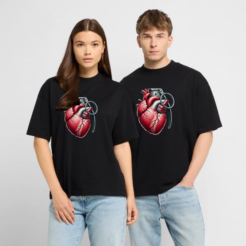 Explosive Heart Grenade Fusion Art Stanley/Stella Oversized Unisex Organic T-shirt Blaster 2.0