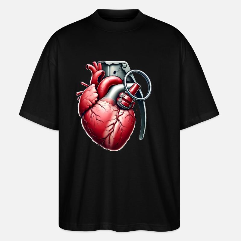 Explosive Heart Grenade Fusion Art - Stanley/Stella Oversized Unisex Organic T-shirt Blaster 2.0 - black