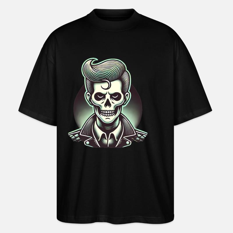 Rockabilly Zombie Crâne Illustration - T-shirt bio Blaster 2.0 coupe oversize Stanley/Stella Unisexe - noir