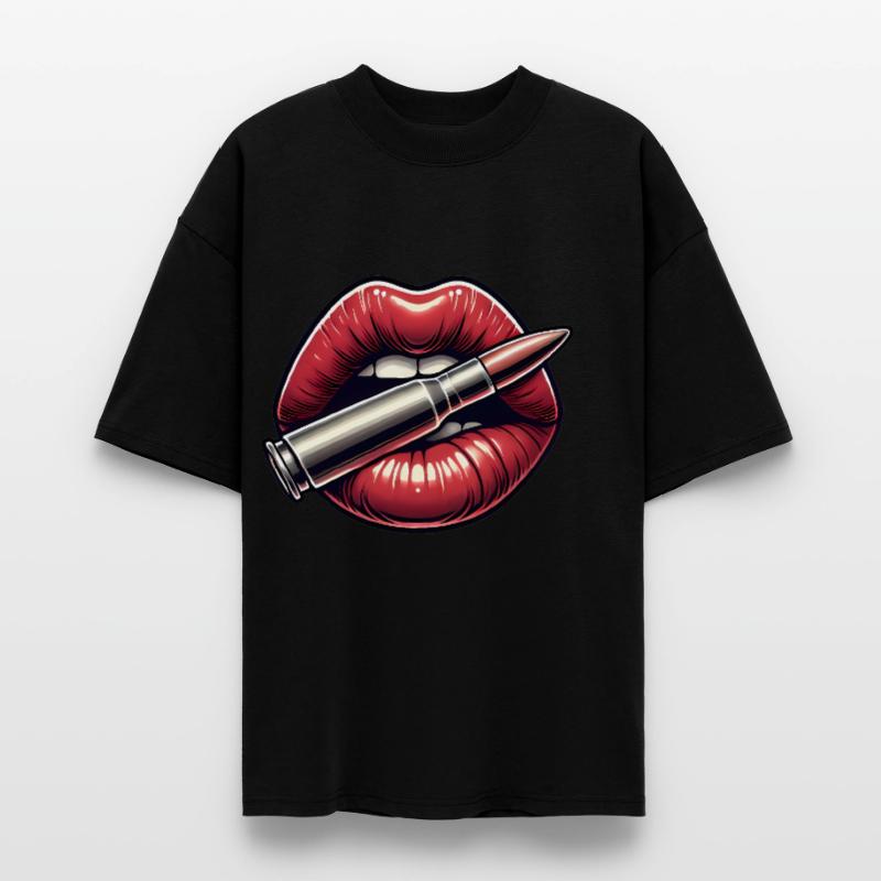 Bold Lips with Bullet Graphic Design Stanley/Stella Oversized Unisex Organic T-shirt Blaster 2.0