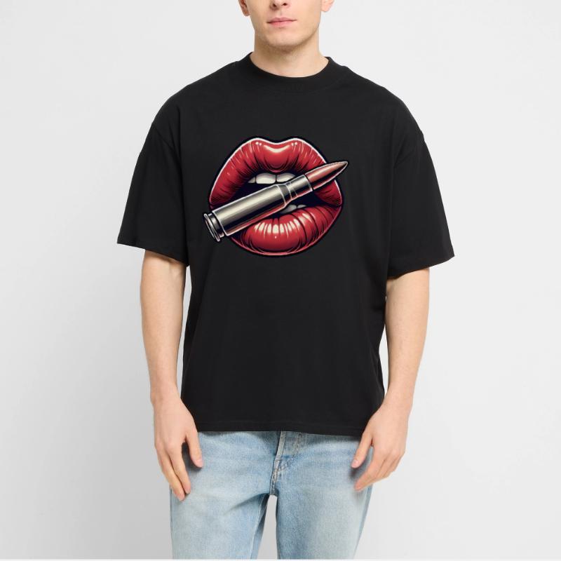 Bold Lips with Bullet Graphic Design Stanley/Stella Oversized Unisex Organic T-shirt Blaster 2.0